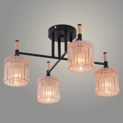 Люстра XA1689B/4 BK+WOOD черный 4х60W E27 d475 h255, HN25